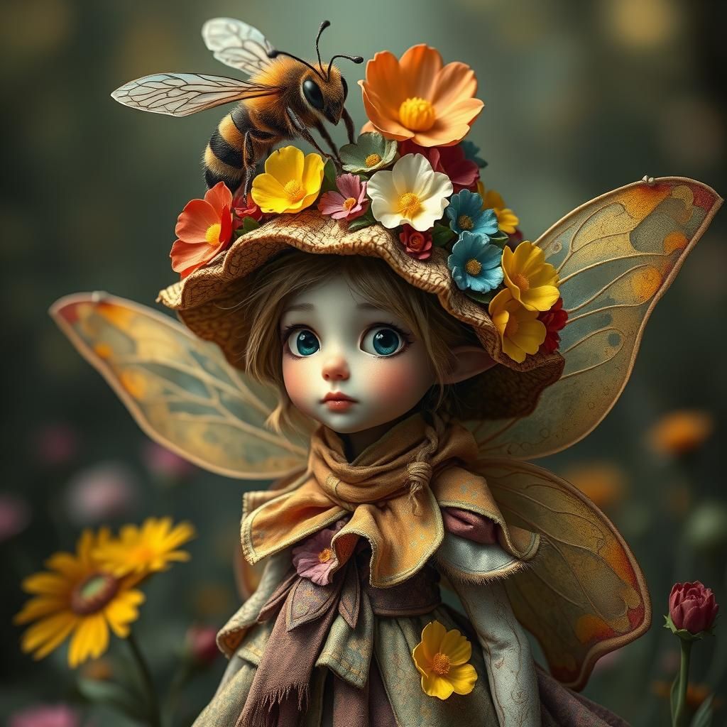 Enchanting Fairy with Bee, Photorealistic Digital Art