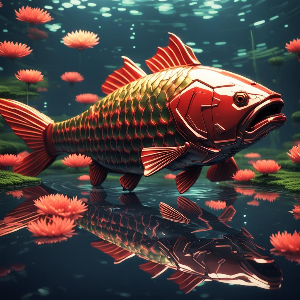 Cybernetic Japanese Carp in Cyberpunk Style