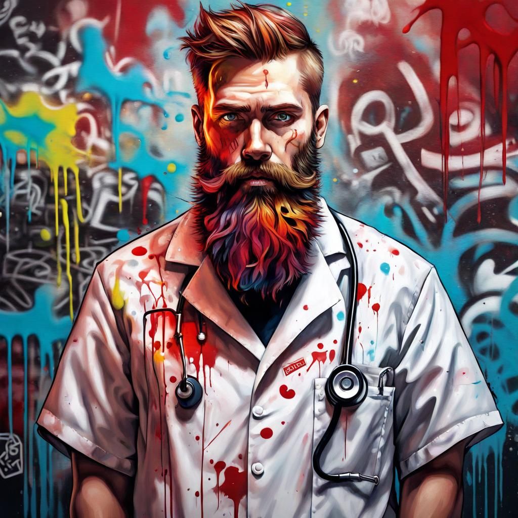 Bearded Nurse in Graffiti Art Style