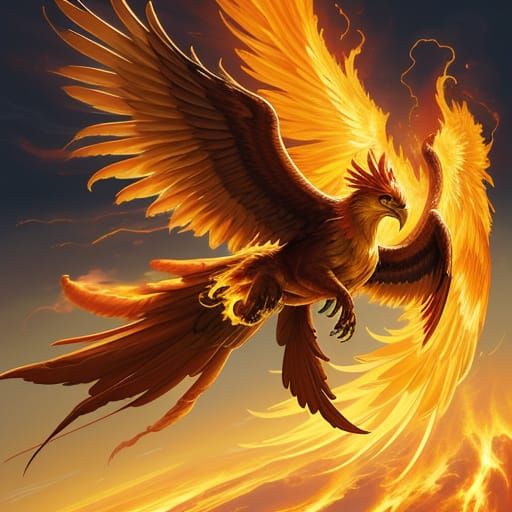 Solar Phoenix Ascends to Celestial Glory in Cyberpunk Art