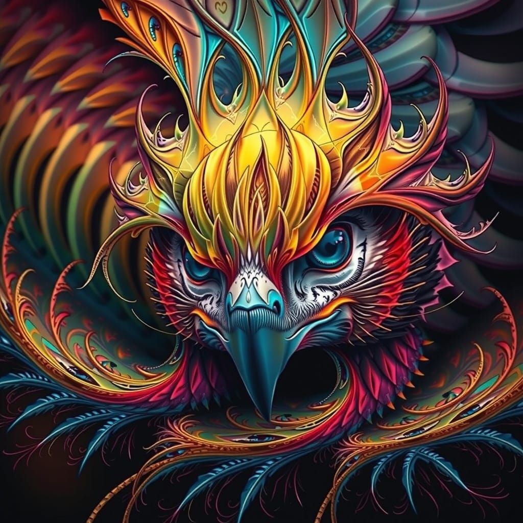 Neon Fractal Hawk with Intricate Details