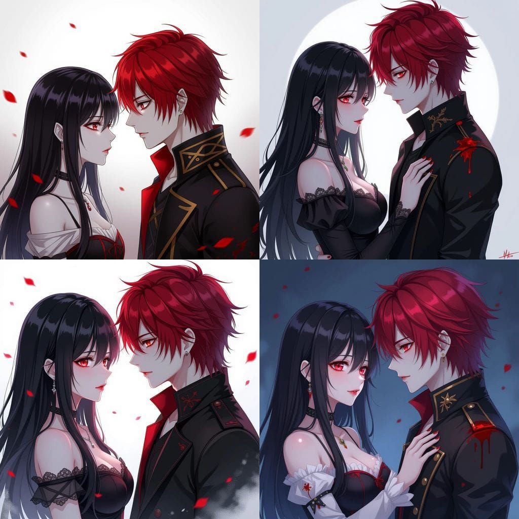 Romantic Anime Vampire Couple Staring