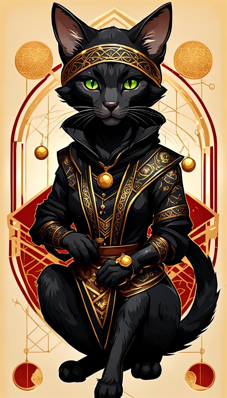 Chibi Tabaxi Thief with Yarn, Art Nouveau Style