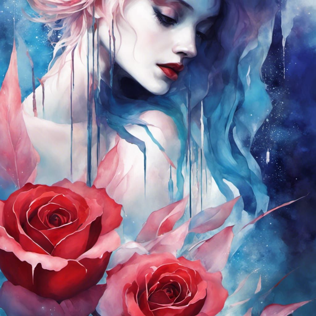 Icy Red Rose Digital Art in Pastel Colors