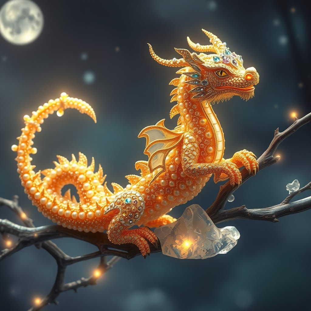Gentle Jewel Dragon Rests on Crystal Branch