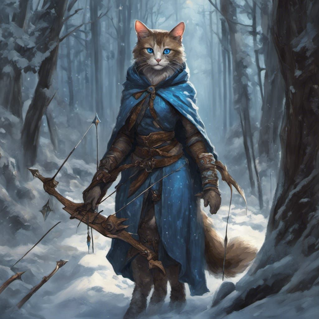 Tabaxi Snowshoe Cat Archer in Dark Forest