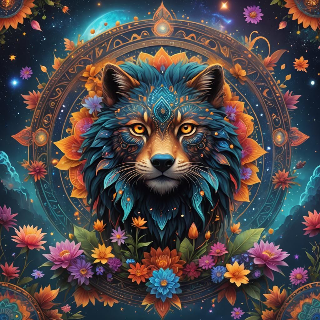 Shamanic Spirit Animal in Vast Starlit Space