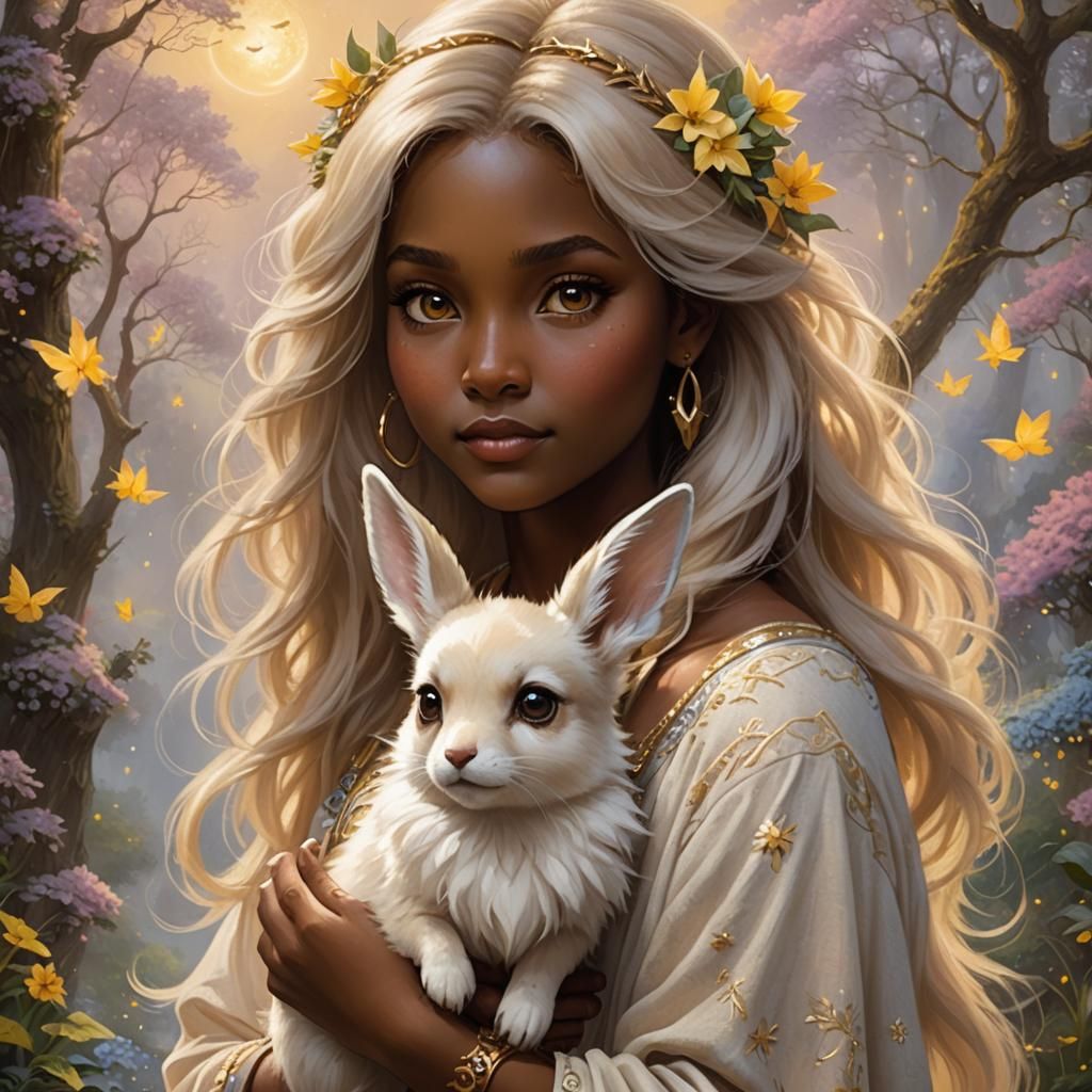 Woman with Eevee in Ethereal Fantasy Style
