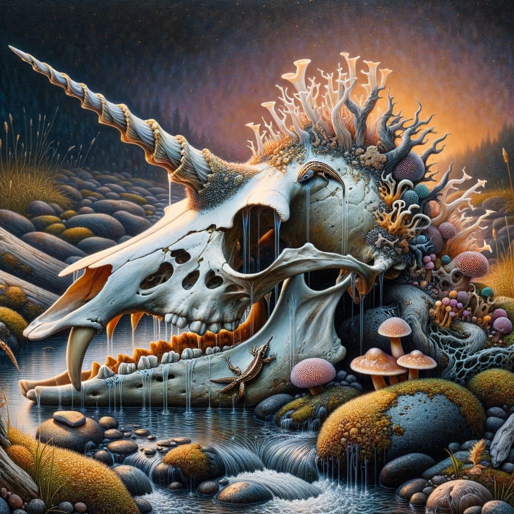 Unicorn Skull Ecosystem in Sunset Hues