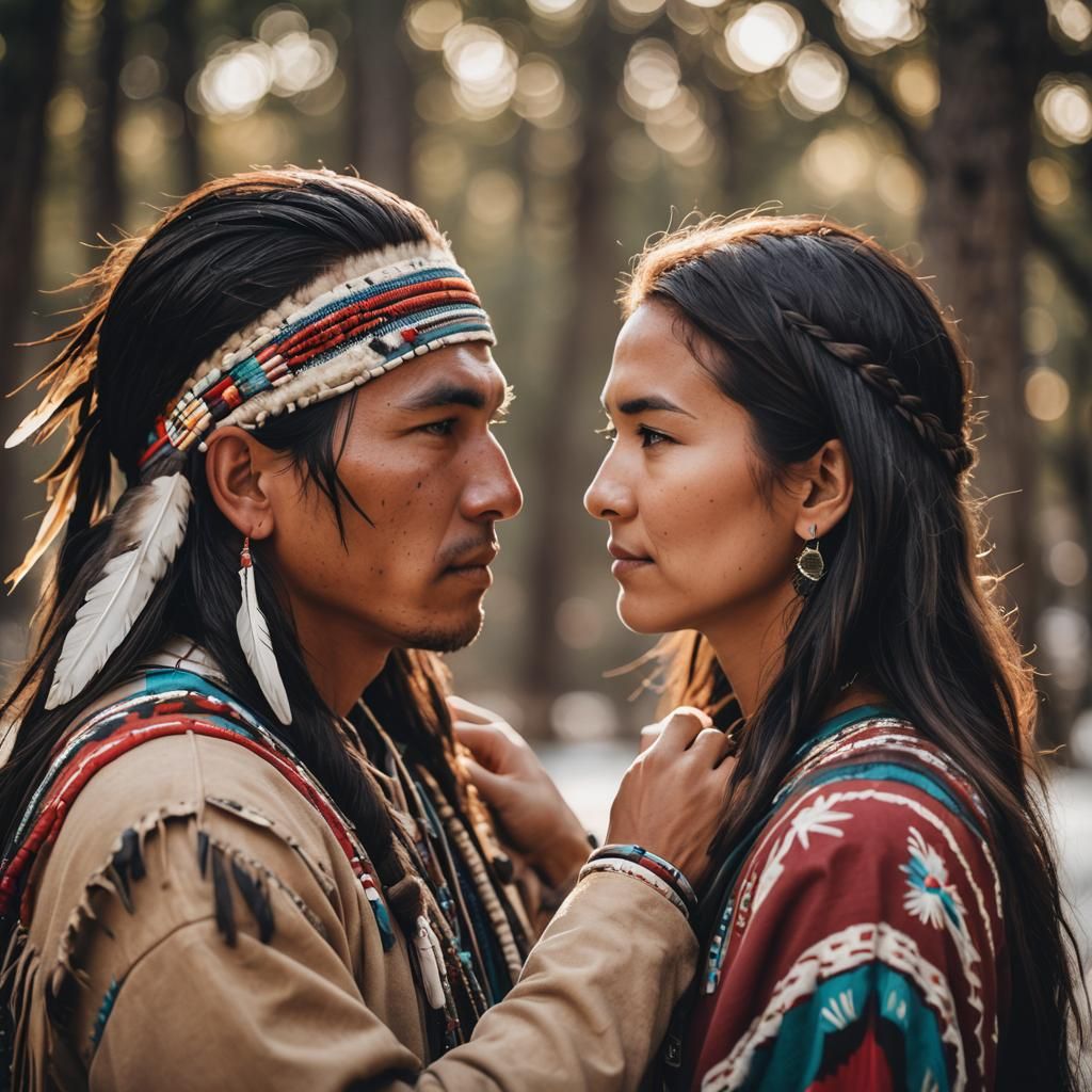 Native American Couple Embrace in Natural Light