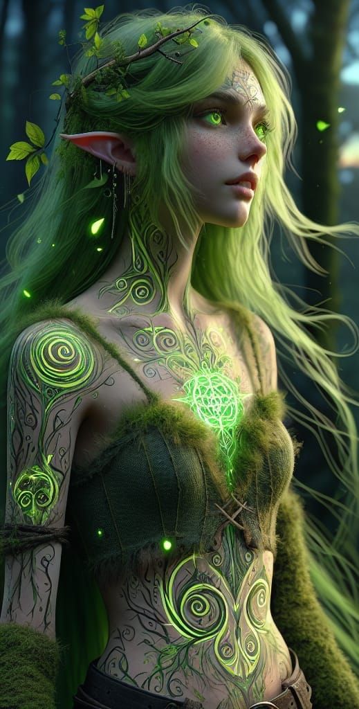 Enchanted Druid Dryad in Misty Forest