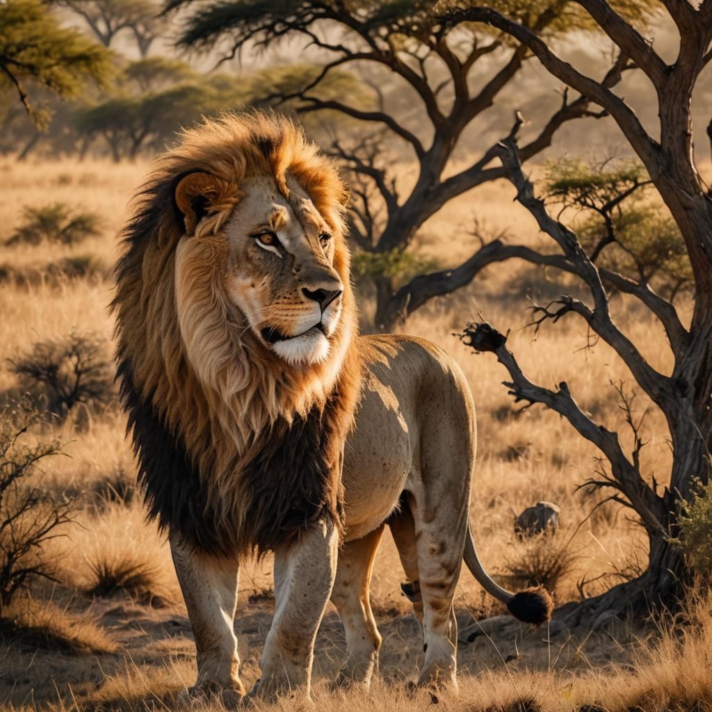 Lion's Regal Gaze in Golden African Light