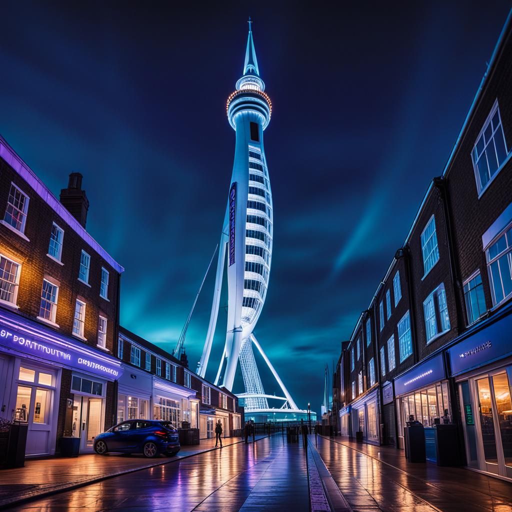 Portsmouth's Spinnaker Tower at Dusk in Cinematic Style