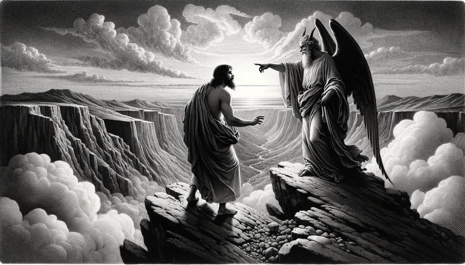 Temptation of Christ Etching in Gustave Doré Style