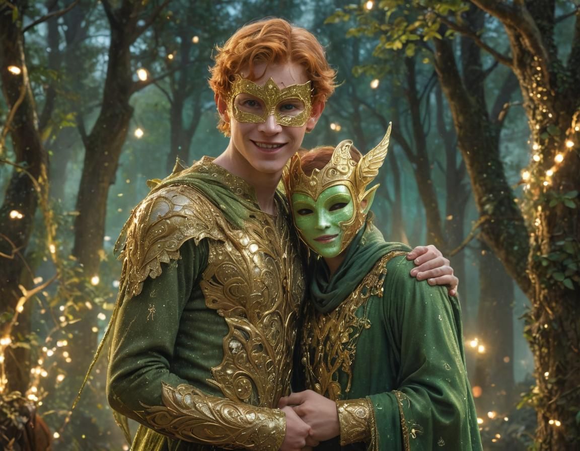 Elven Couple at a Glittery Forest Dance Party
