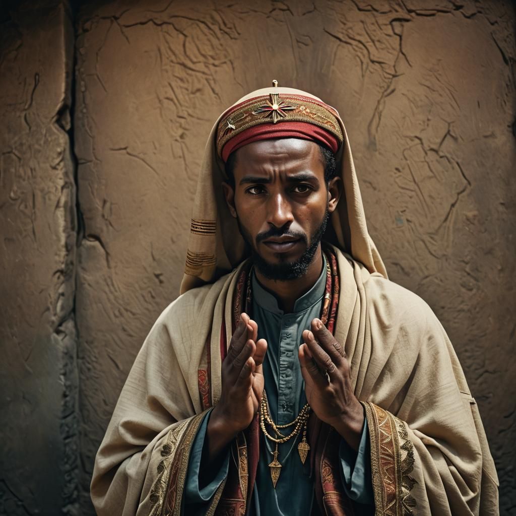 Ethiopian Muslim Man Praying: Hyperrealistic Portrait