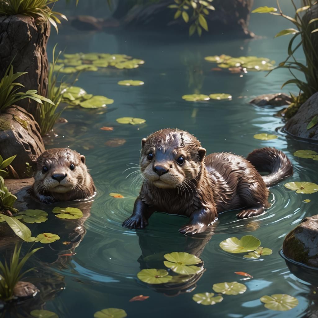 Adorable Otter with Glassy Eyes: Detailed Matte Painting
