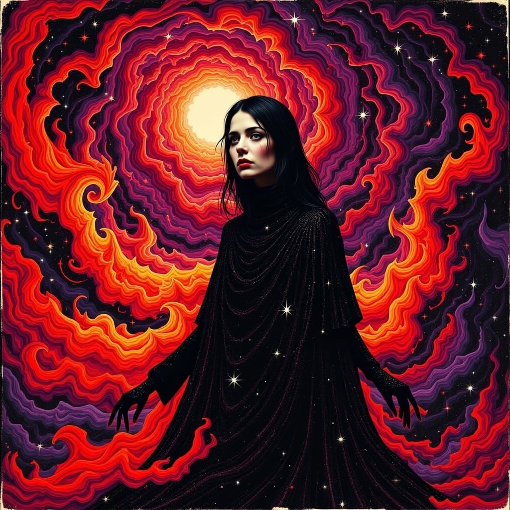 Fiery Warlock Portrait in Colorful Collage
