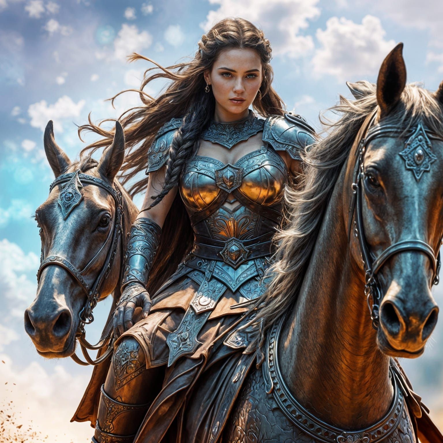 Hyperrealistic Warrior Princess on Horseback