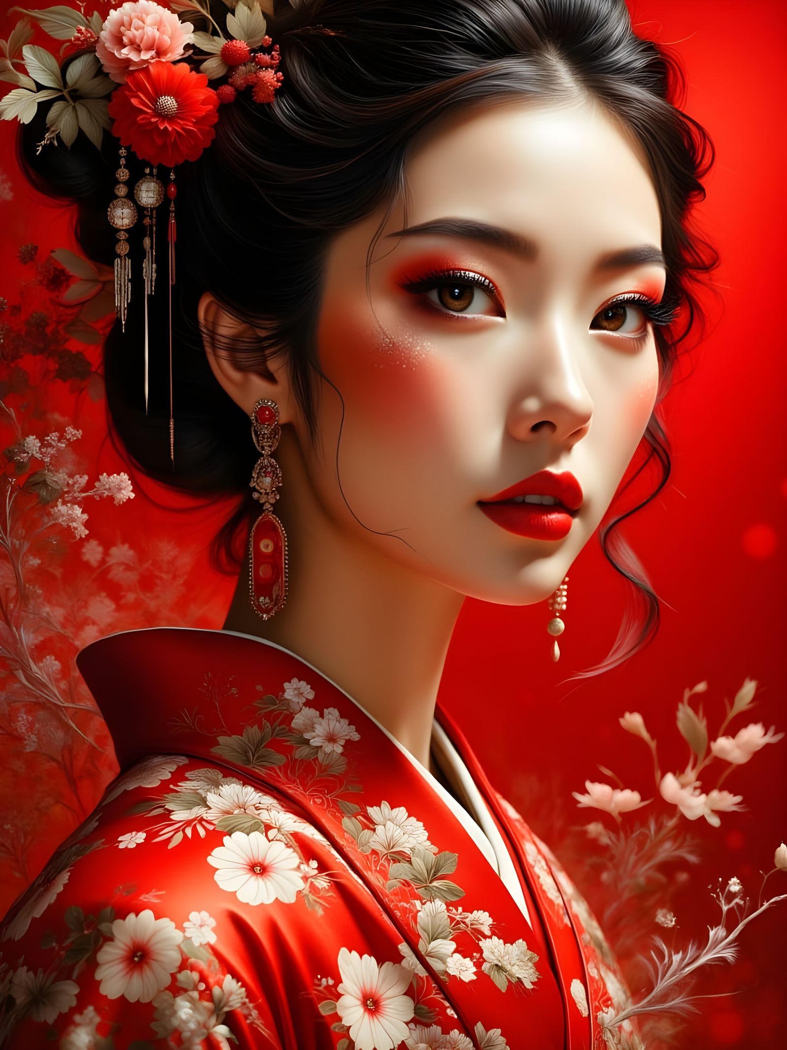 Fiery Red Kimono in a Vibrant Red Home