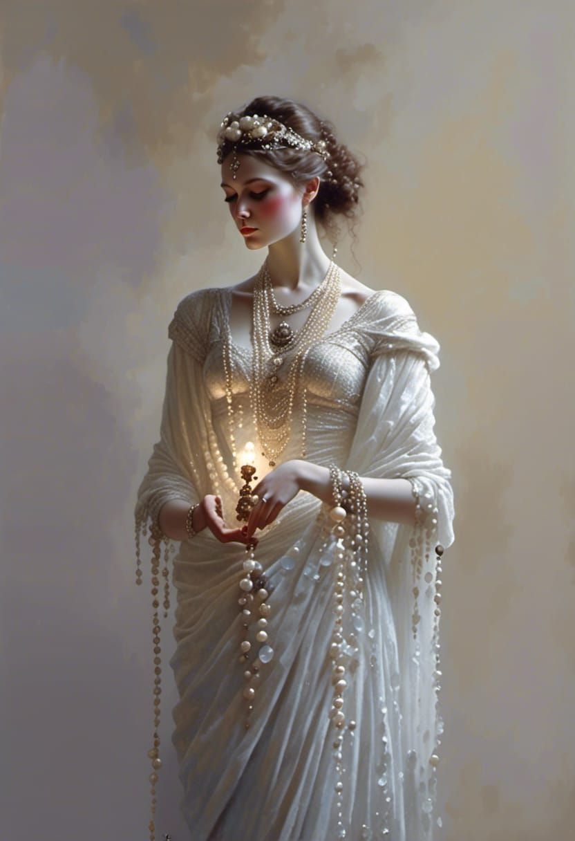 Lady Adorned with Pearls and Gems in Fantasy Style