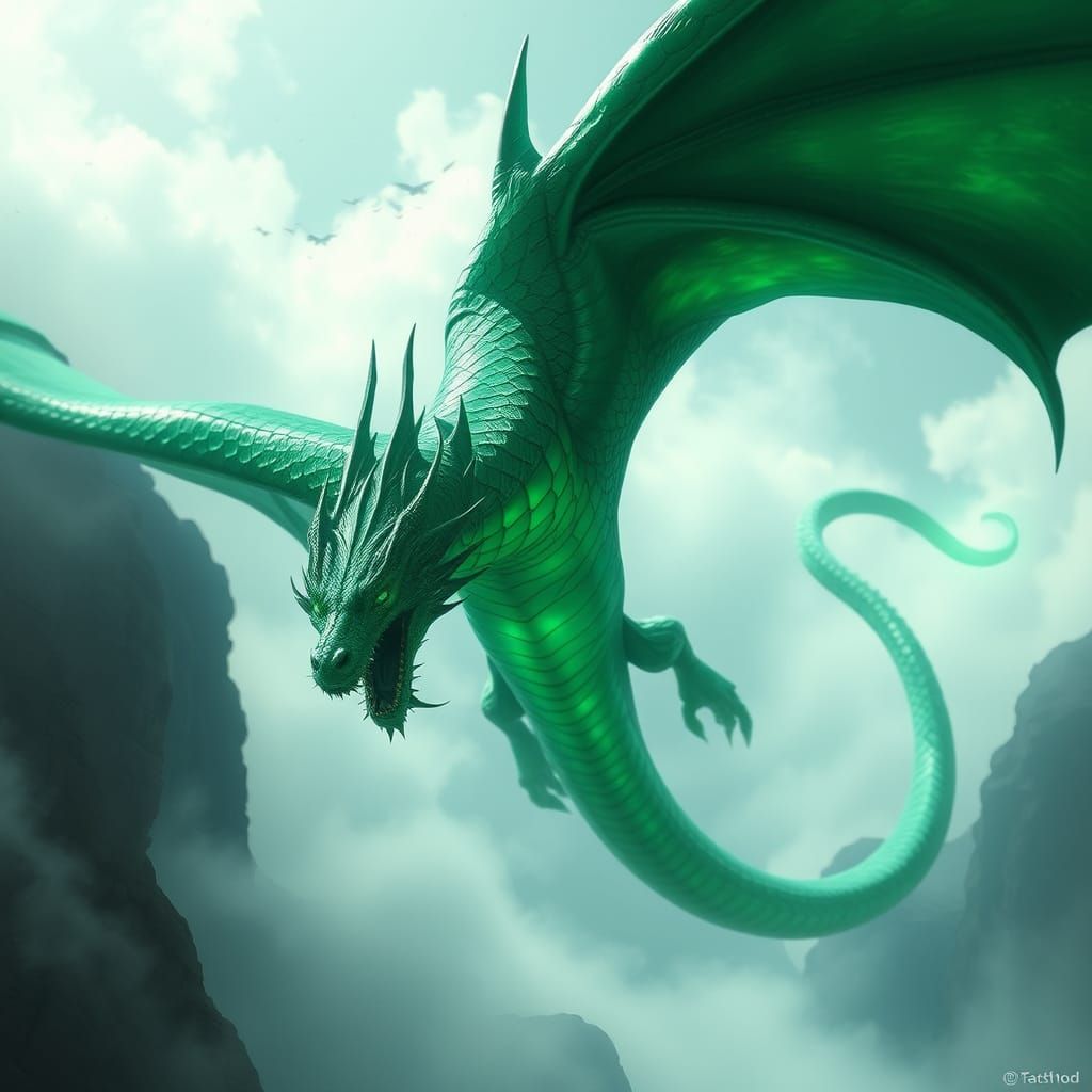Emerald Dragon Soaring in Futuristic Realism