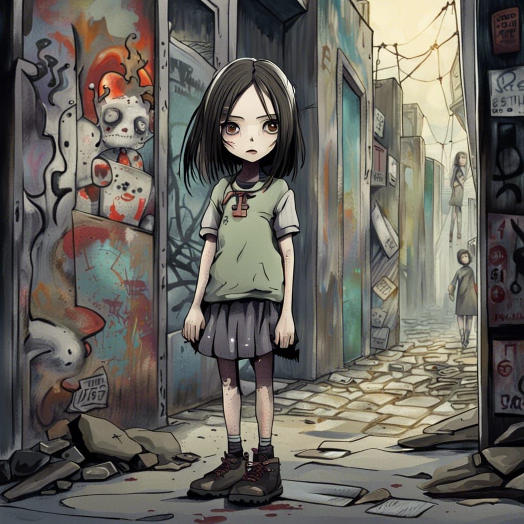 Creepy Girl in Haunted City, Anime Style