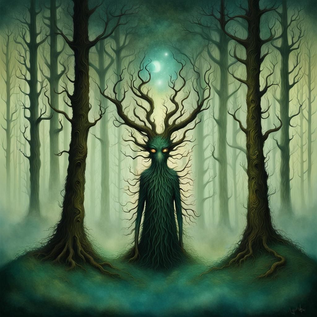 Forest Spirit in Misty Eldritch Forest
