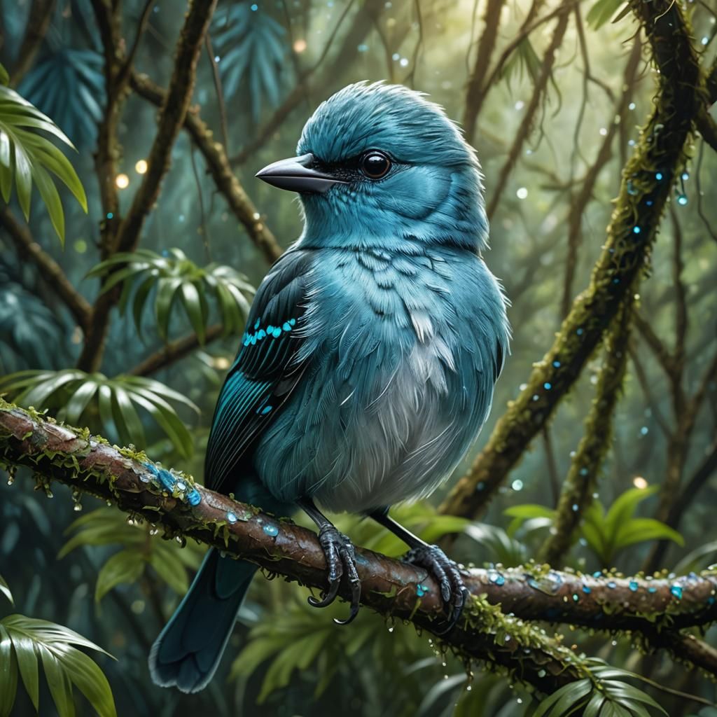 fluffy cute baby Blue Manakin bird, cute fluffy baby Blue Ma...
