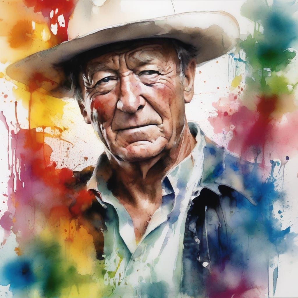 Stylized Watercolour Portrait of John Wayne as Brewster Cobu...