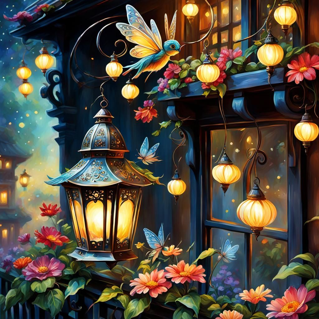 Magical Fairies with Lantern in Renaissance Style