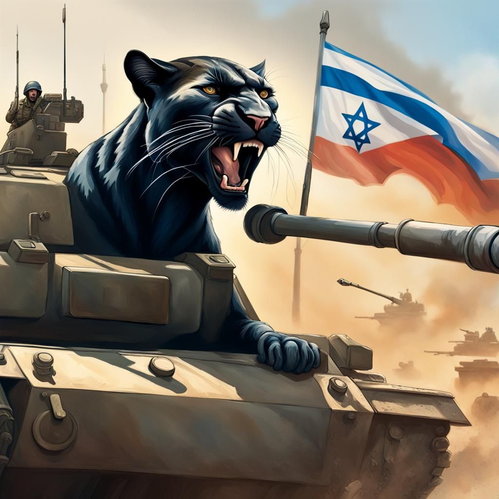 Panther Soldier in Tank on Battlefield: Hyperrealistic Art