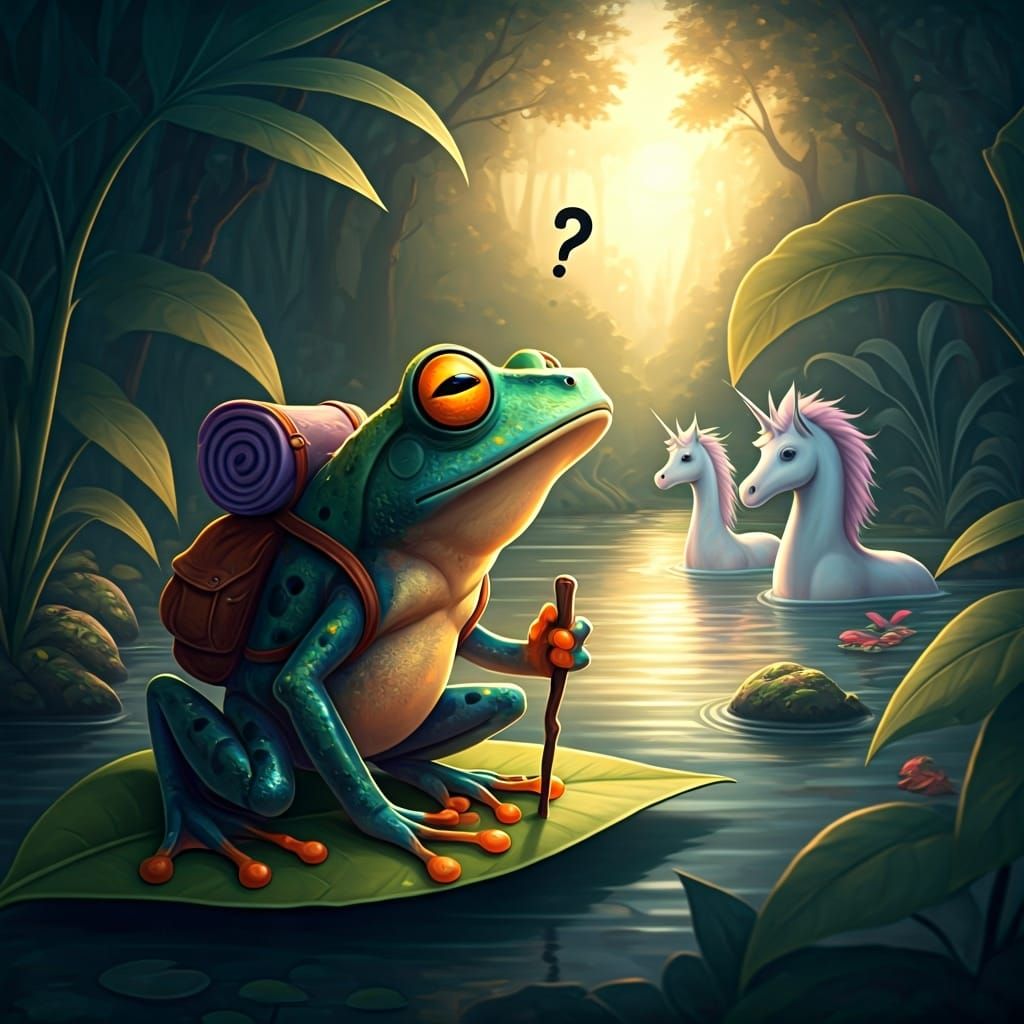Surprised Frog and Mythical Animals Cartoon