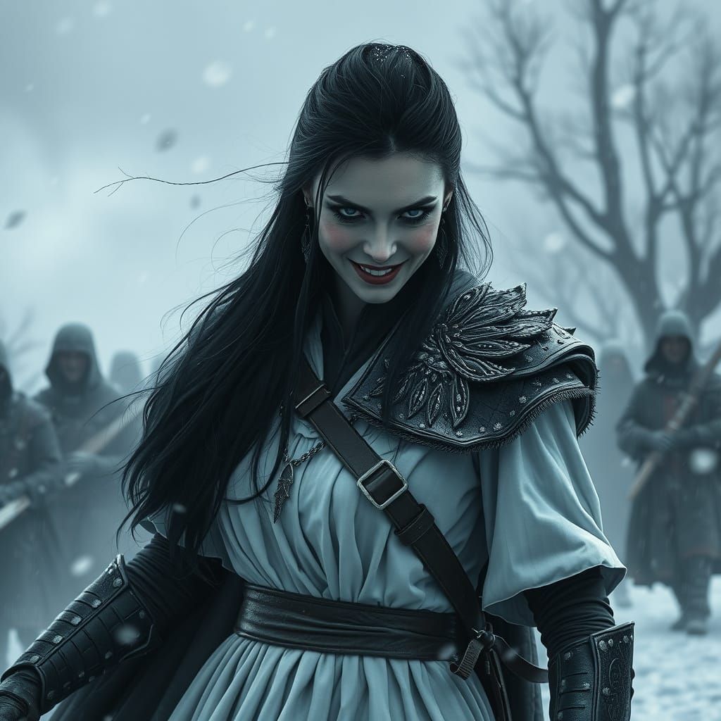 Woman Warrior in Post-Apocalyptic Winter Landscape