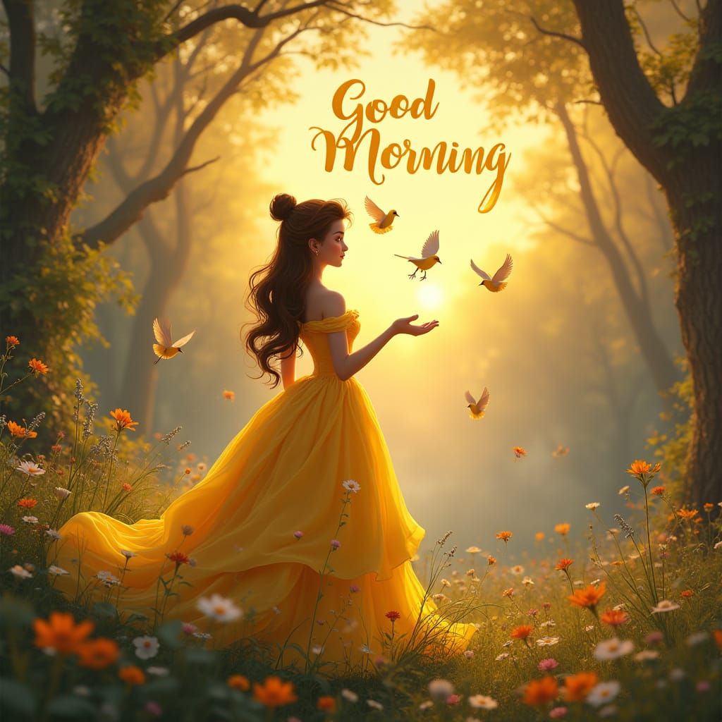 Enchanted Dawn: Belle in Golden Splendor