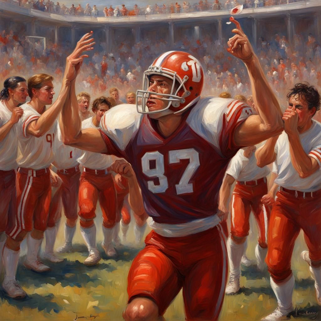 Football Victory Celebration as Oil Painting
