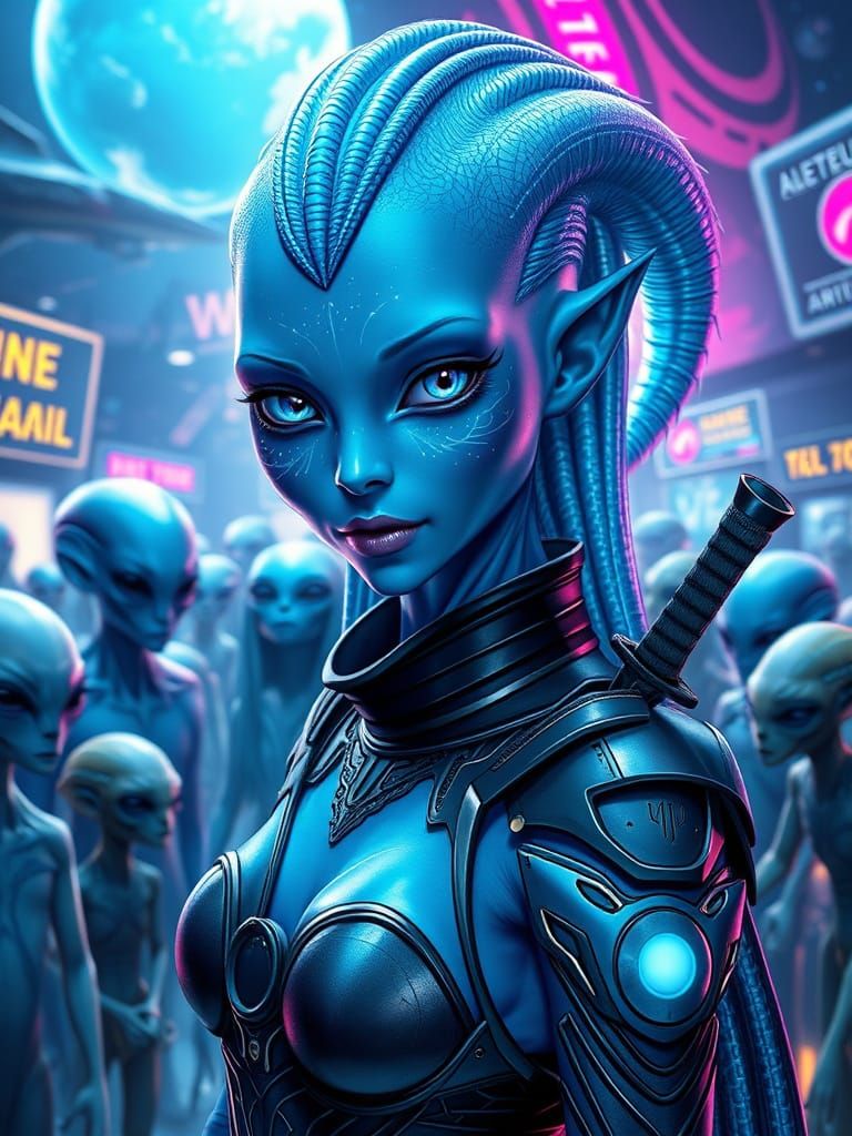 Ethereal Alien Assassin in Futuristic Galaxy Port