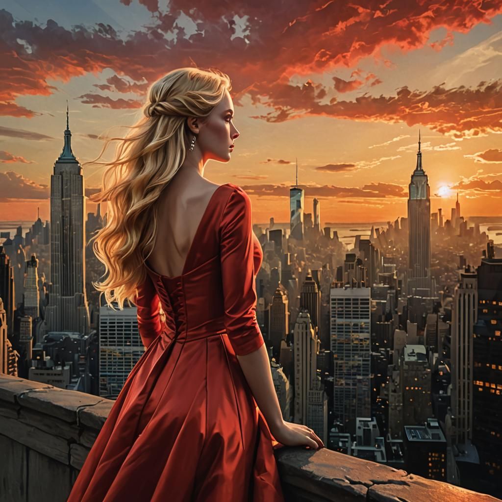 Sublime Woman Contemplates Manhattan Sunset: Turner Style