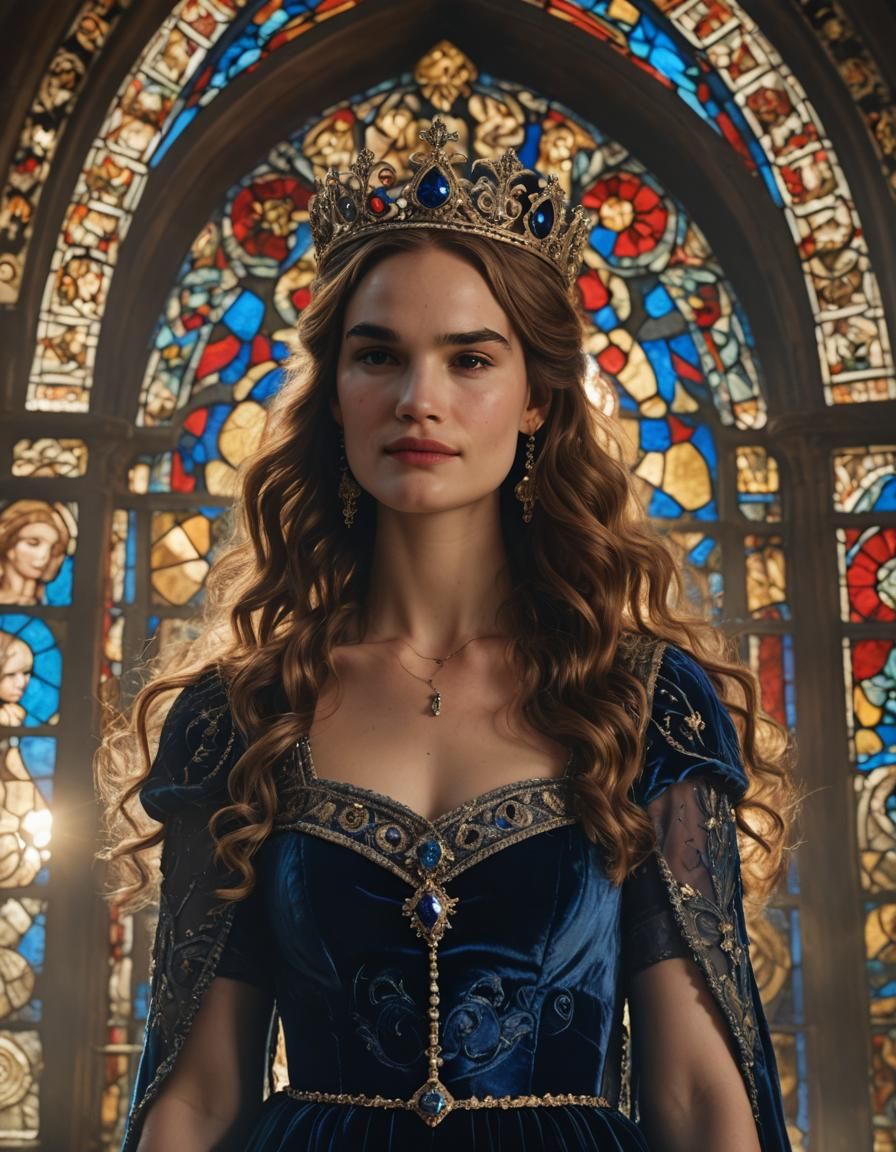 Lily James as a Medieval Queen in Film Still