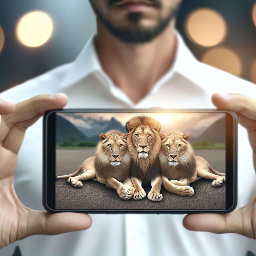 Three Lions Comfortably Resting on a Man's Chest