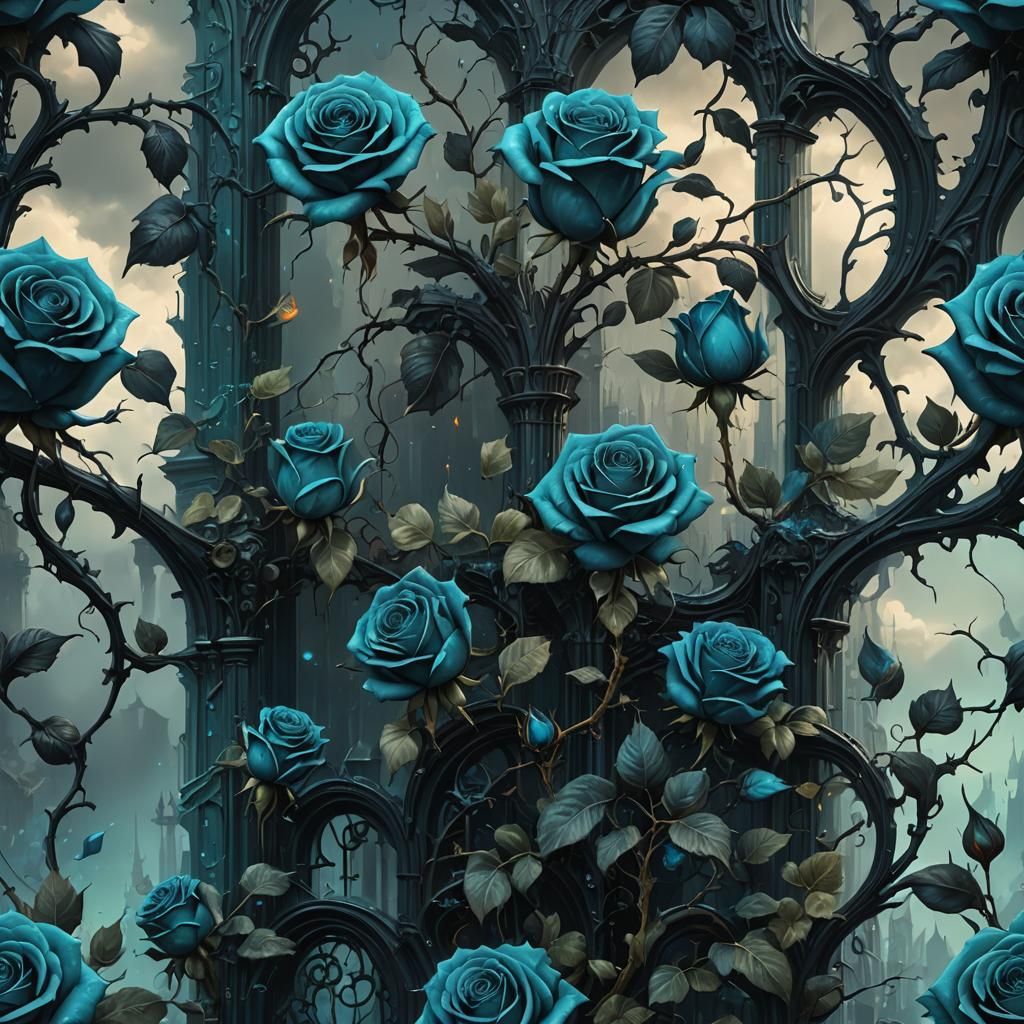 Gothic Rose Library in Digital Oil Painting