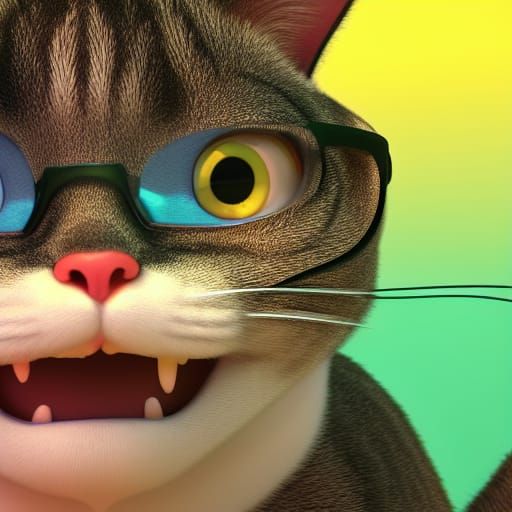 Angry Tropical Cat in 3D Digital Art Style