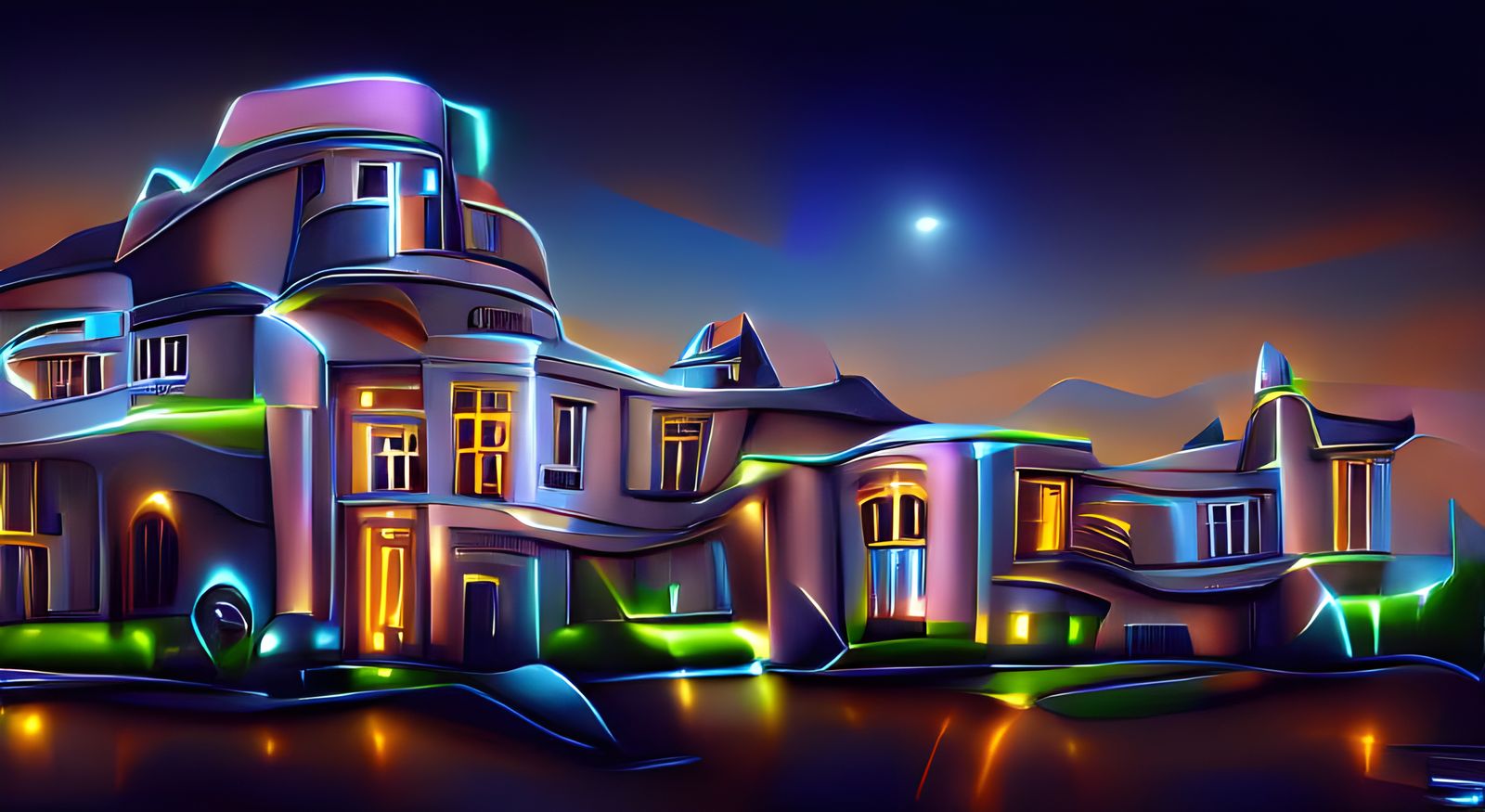 Art Deco Mansion in Retro Futurism Style