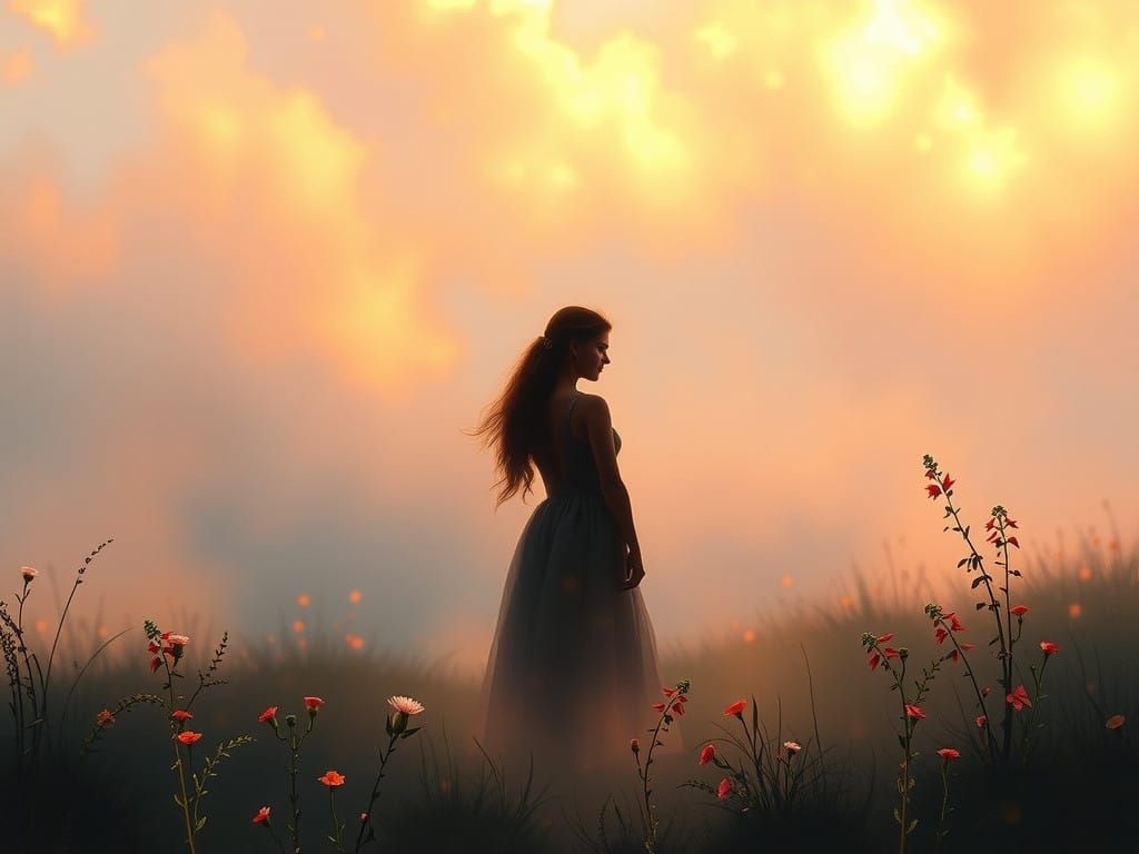 Ethereal Couple in Enchanted Misty Landscape