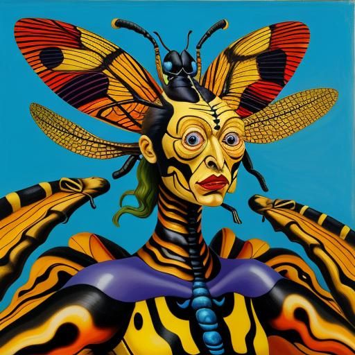 Surreal Insect Woman in Lucian Freud Style