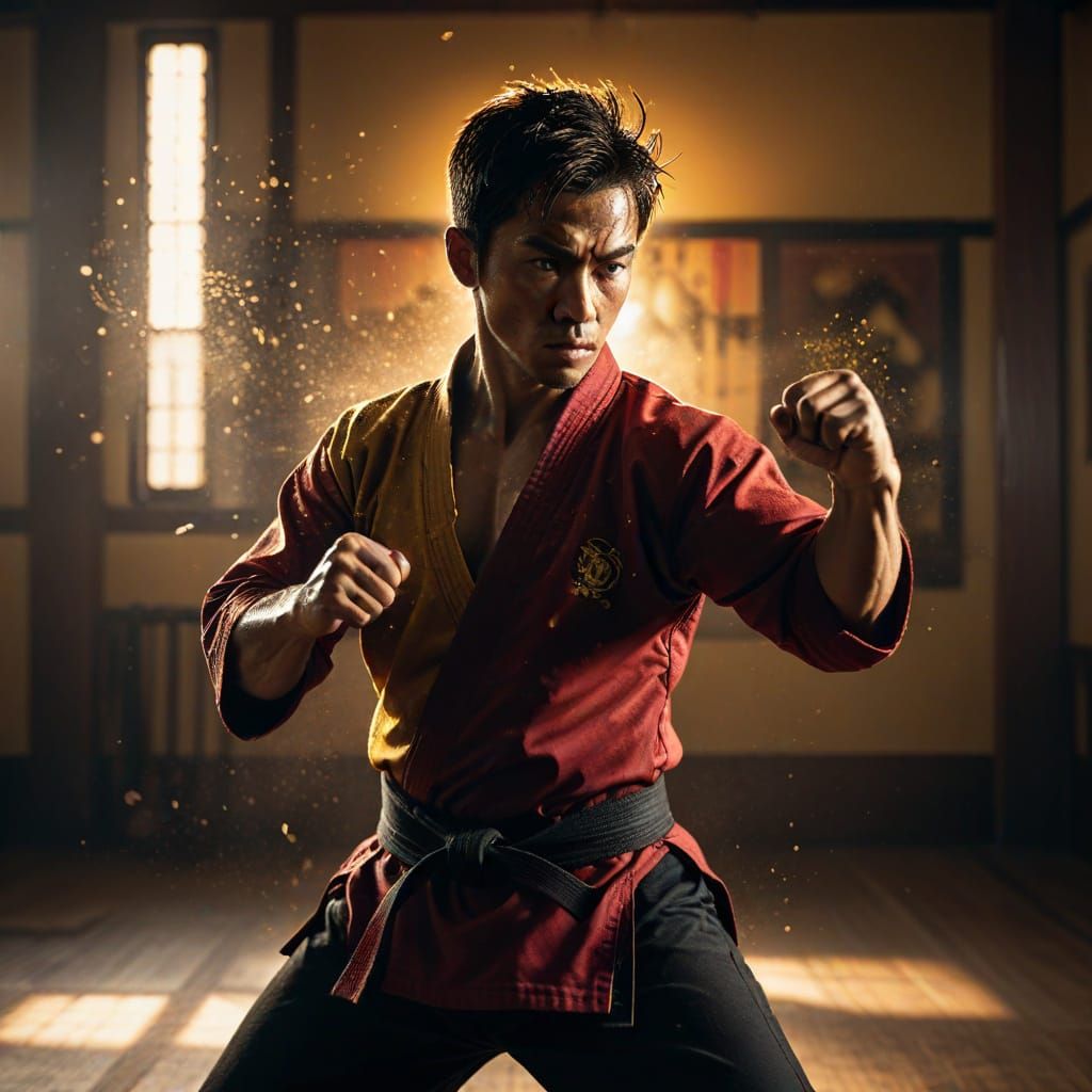 Martial Artist in Intense Combat Focus