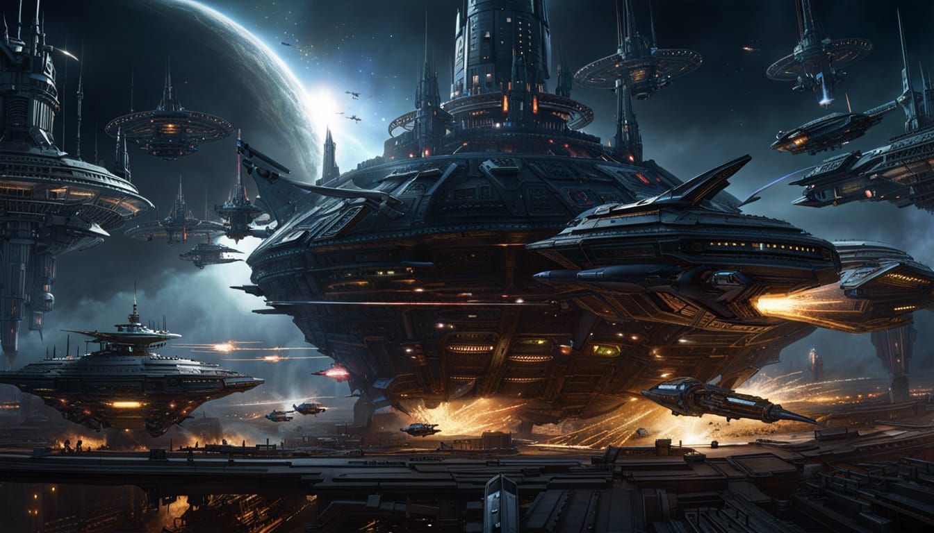 Epic Space Battle in Dark Fantasy Style