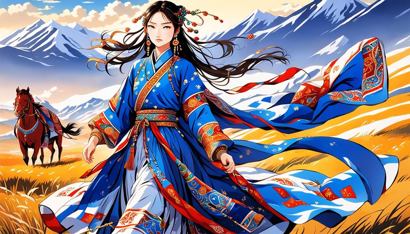 Anime Art: Stunning Mongol Woman in Traditional Dress