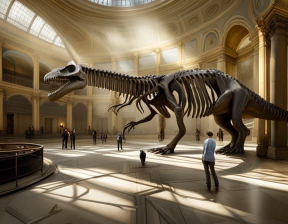 Dinosaur Skeleton in Museum Atrium Digital Painting