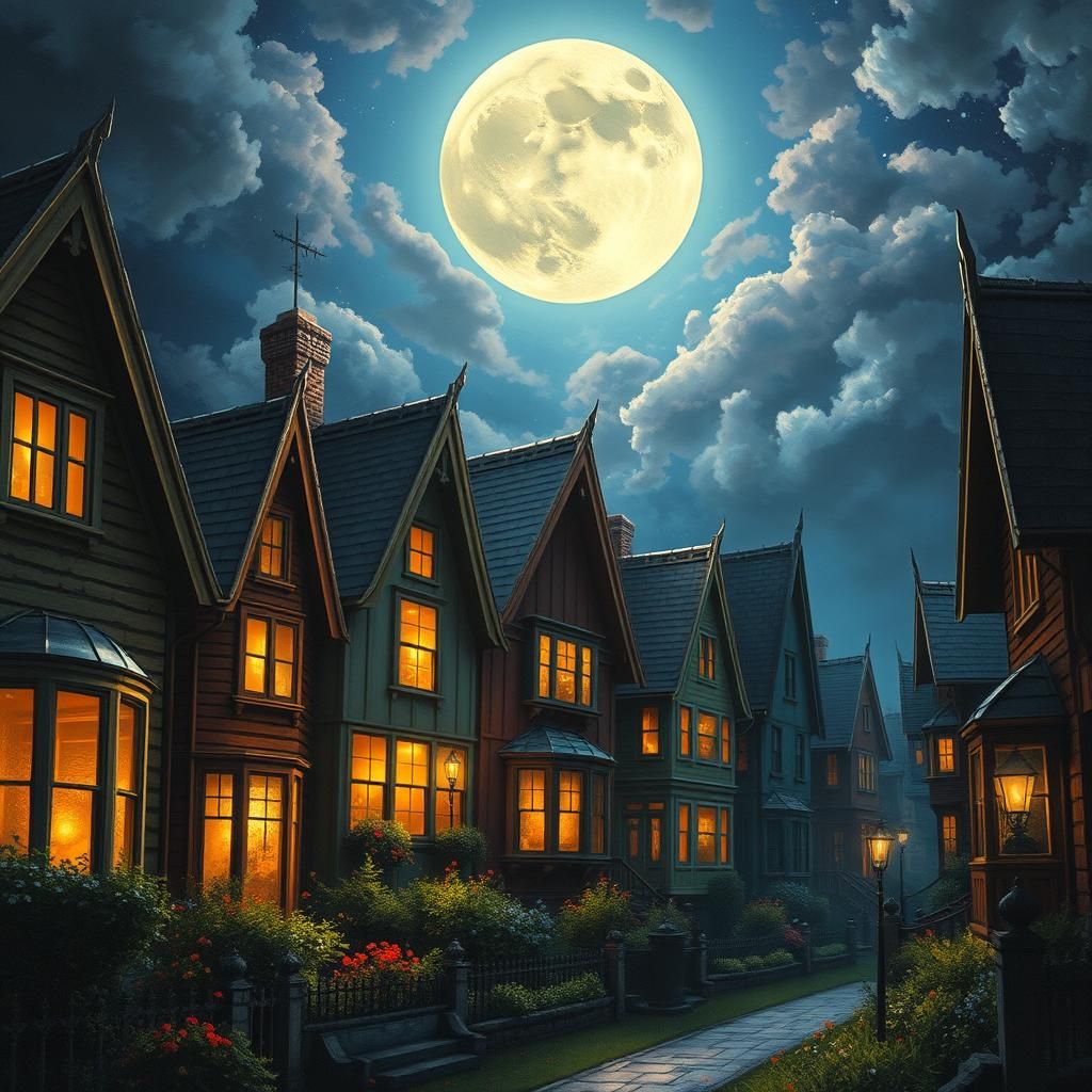 Hyperrealistic Houses Fade as Moon Rises
